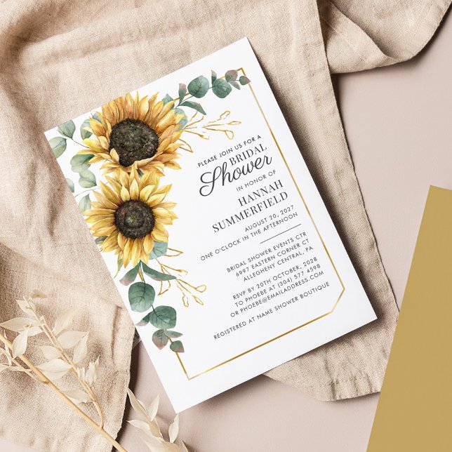 Invitación Flor de vegetación de girasol Floral Bridal Shower (Floral Yellow Green Botanical Bridal Shower Invitation)