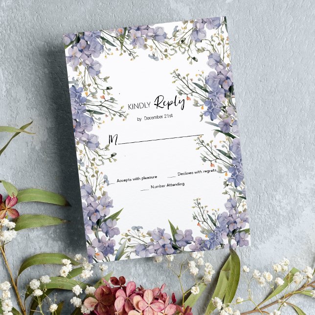 Invitación Flor de verano de menta azul de lavanda RSVP (Lavender blue mint summer flower RSVP )