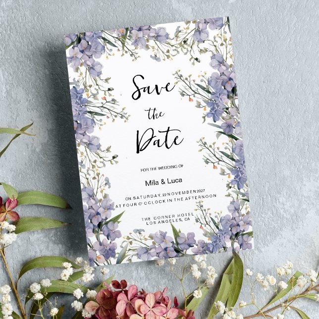 Invitación Flor de verano de menta azul Lavender Save the Dat (Lavender blue mint summer flower Save the Date)