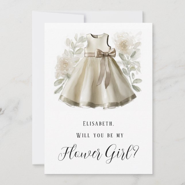 Invitación Flor De Vestido Pequeño Serás Mi Niña Flor (Anverso)