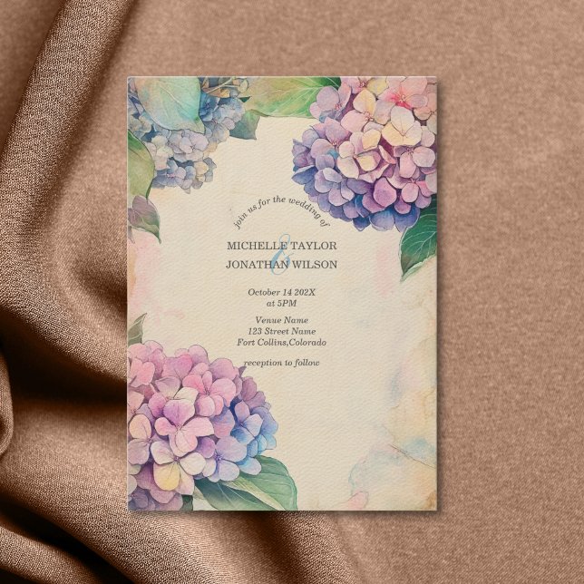 Invitación Flor de vintage Rustic Pastel Hydrangea (Pastel Hydrangea vintage paper background)