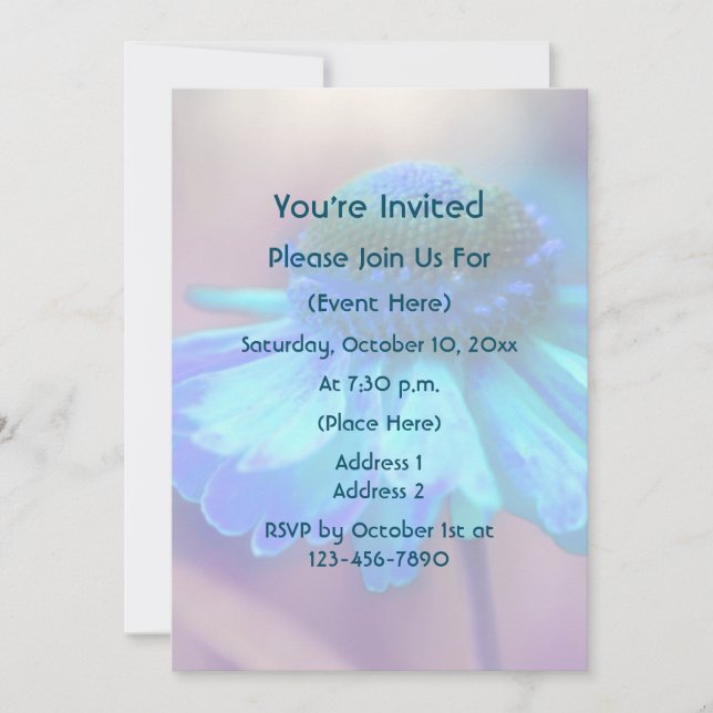 Invitación Flor de Zinnia Azul   (Anverso)