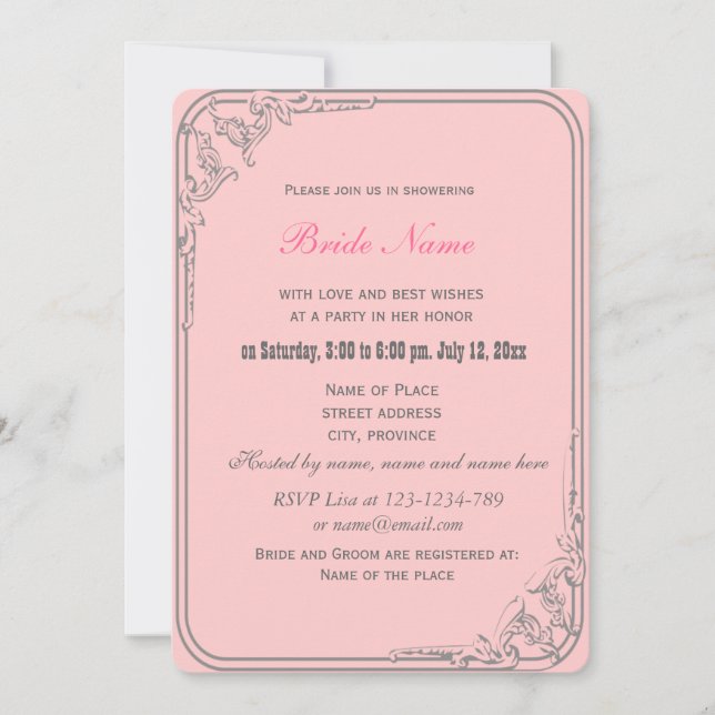 Invitación flor doble rosa caliente rosa flores de novia (Anverso)