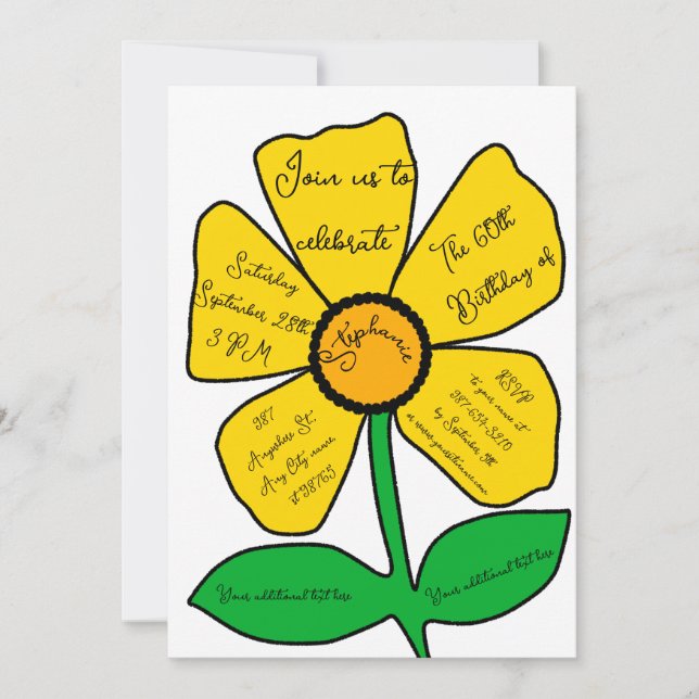 Invitación Flor dorada blanca 60 de cumpleaños (Anverso)