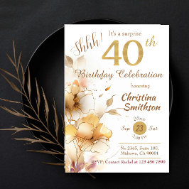 Invitación Flor dorada elegante sorpresa 40 cumpleaños