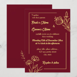 Invitación Flor dorada romántica y elegante