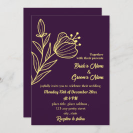 Invitación Flor dorada romántica y elegante