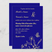 Flor dorada romántica y elegante azul real