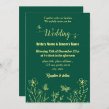 Flor dorada romántica y elegante verde esmeralda