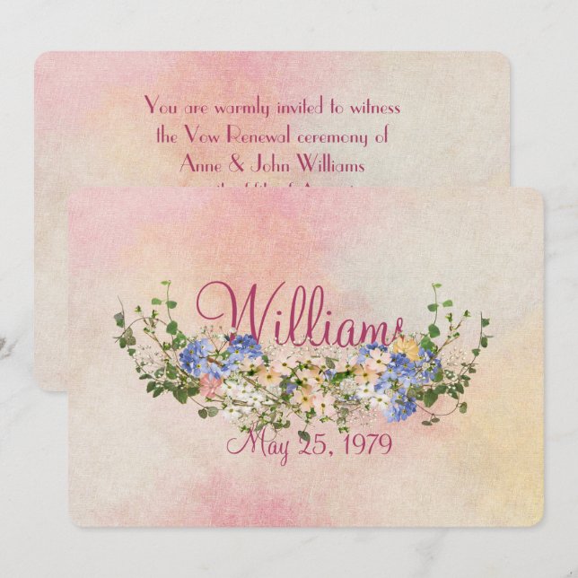 Invitación flor e hiedra boda wow renovación (Anverso / Reverso)