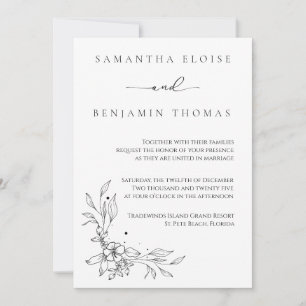 Invitación Flor elegante negro y blanco
