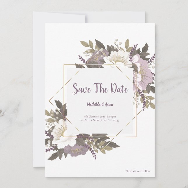 Invitación Flor elegante y simple de Lilac salva la carta de  (Anverso)