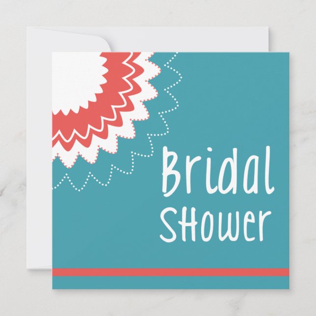 Invitación Flor en flor - Azul y Coral (Anverso)