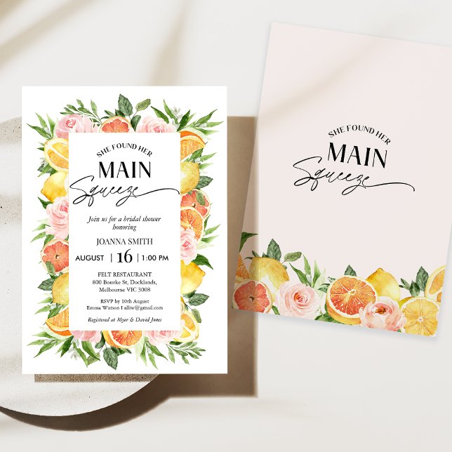 Invitación Flor Encontró Su Principal Squeeze British Shower (She Found her main Squeeze Bridal Shower Invitation, Floral Citrus Bridal Shower Invitation, Lemon )