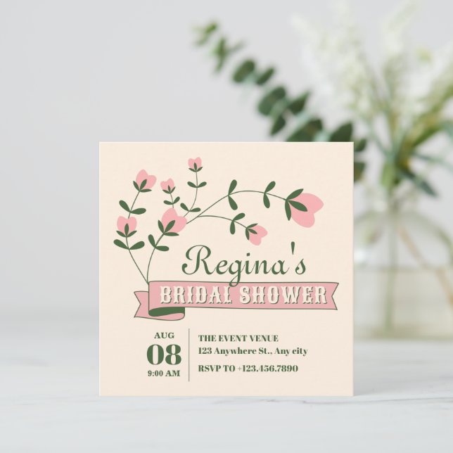 Invitación Flor estética ducha de novia (Anverso de pie)