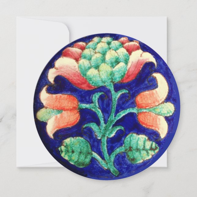 INVITACIÓN FLOR ESTILIZADA/FLORAL ROSA ROJO VERDE NARANJA AZU (Anverso)