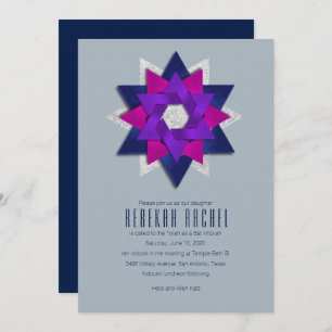 Invitación Flor estrella de la marina rosa púrpura Bat Mitzva