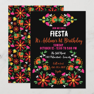 Invitación Flor étnica brillante Fiesta Bordado Mexicano