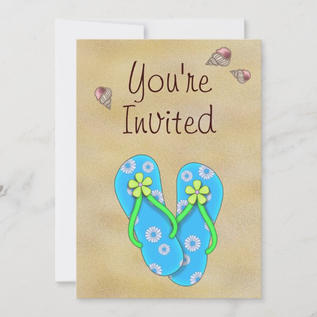 Invitación Flor Flip Flops, Seasheles y cumpleaños de arena (Anverso)