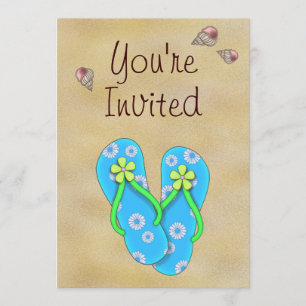 Invitación Flor Flip Flops, Seasheles y cumpleaños de arena