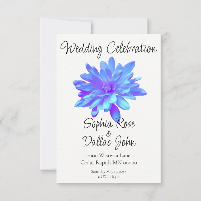 Invitación Flor floral azul violeta elegante (Anverso)
