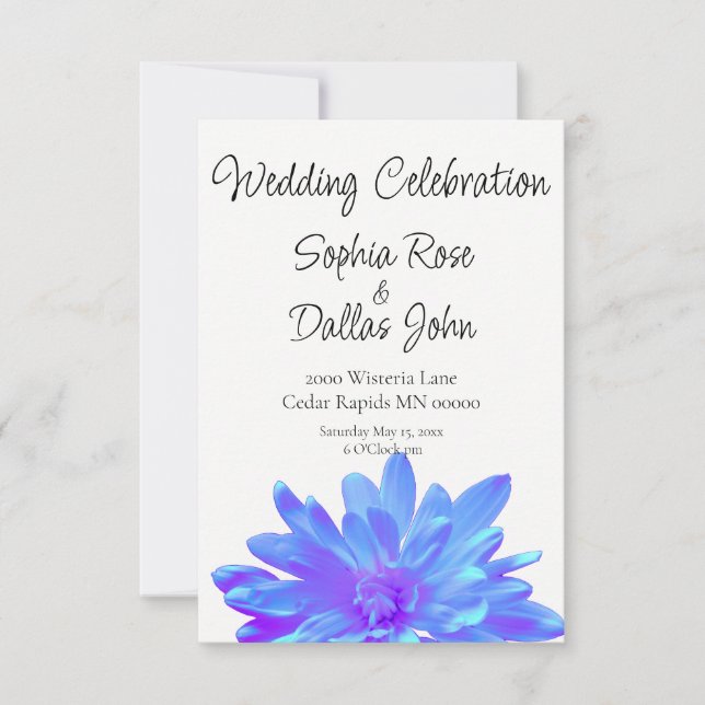 Invitación Flor floral azul violeta elegante (Anverso)