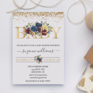 Invitación Flor floral Baby Shower de vacaciones de invierno