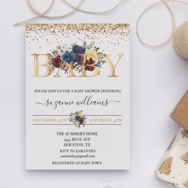 Invitación Flor floral Baby Shower de vacaciones de invierno (Subido por el creador)