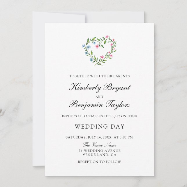 Invitación Flor floral cardíaca. Boda botánico Invita (Anverso)