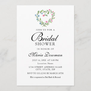 Invitación Flor floral cardíaca. Ducha nupcial moderna