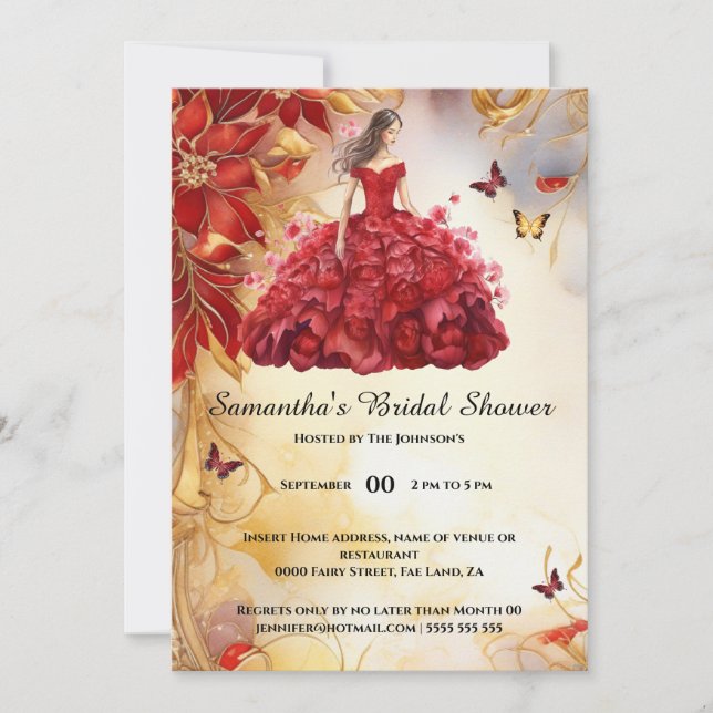 Invitación Flor floral de beduino rojo para ser novia (Anverso)