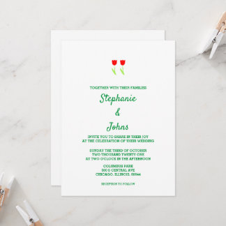 Invitación Flor floral de tulipano rojo color verde Boda