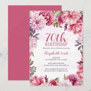 Invitación Flor floral florecimiento rosa caliente 70 cumplea