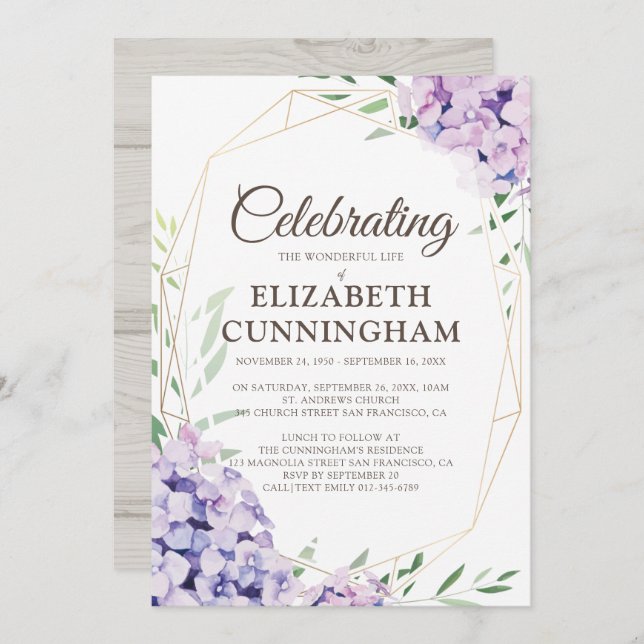 Invitación Flor floral funeral Geométrica Woodésica (Anverso / Reverso)