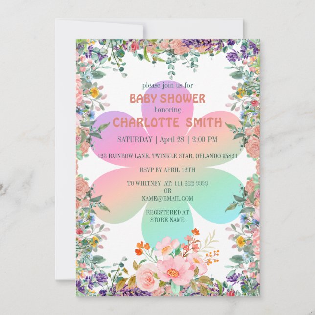 Invitación Flor floral suave gradiente de verano ducha de beb (Anverso)