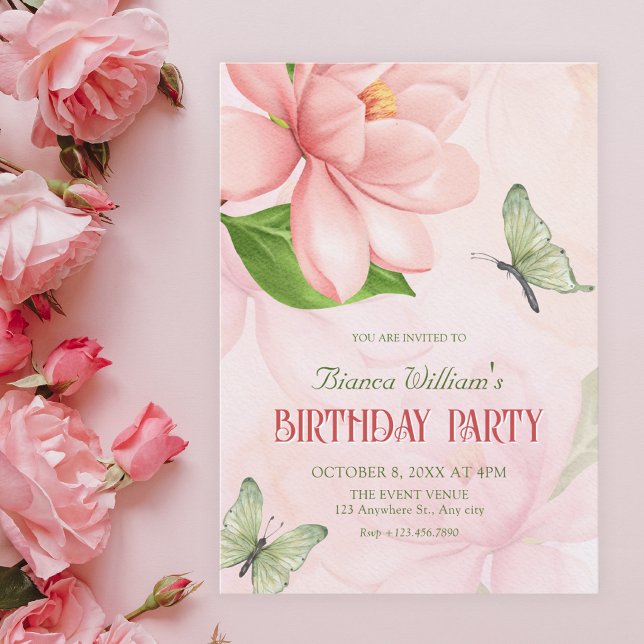 Invitación Flor flores mariposas cumpleaños (Subido por el creador)