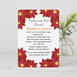 Invitación Flor Geométrico Rojo y Dorado