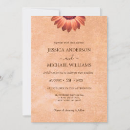 Invitación Flor Gerbera en el Boda de melocotón abstracto