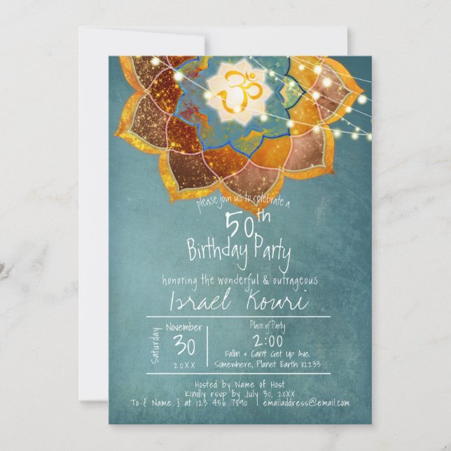 Invitación Flor Golden Om Mandala Diseño 50 cumpleaños Verde  (Anverso)