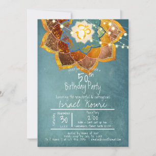 Invitación Flor Golden Om Mandala Diseño 50 cumpleaños Verde
