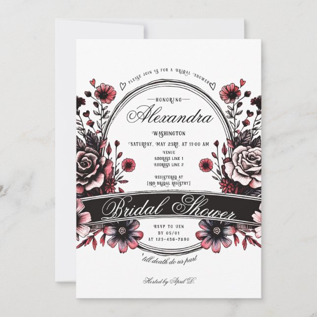 Invitación Flor gótica silvestre Moody Red Rose Bridal Shower (Anverso)