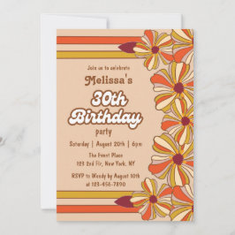 Invitación Flor hippie Groovy retro 70 30 cumpleaños