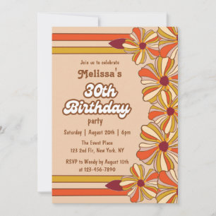 Invitación Flor hippie Groovy retro 70 30 cumpleaños