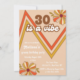 Invitación Flor hippie retro 70 Zigzag 30 cumpleaños