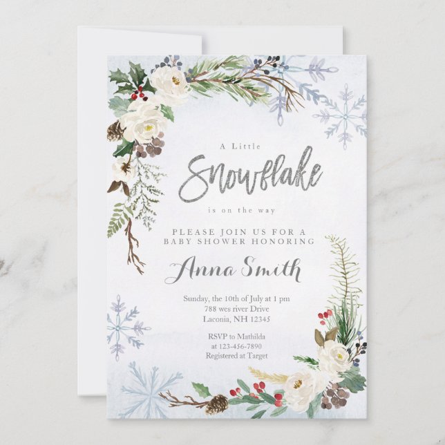 Invitación Flor Invierno Snowflakes está en camino de la duch (Anverso)