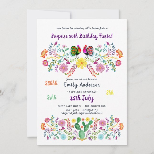Invitación Flor invitada de cumpleaños de FIESTA Mexicana SOR (Anverso)
