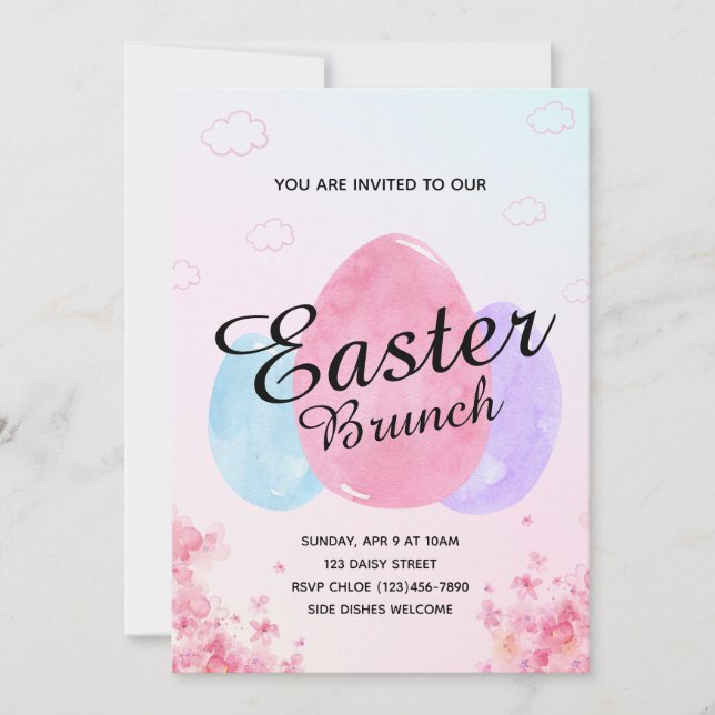 Invitación Flor Jardín Huevos Brunch de Pascua colorido (Anverso)