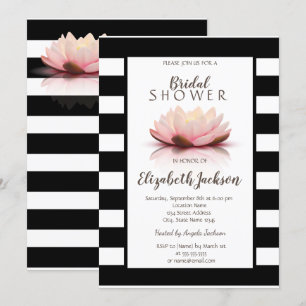 Invitación Flor Lotus Black White Stripes Bridal Shower