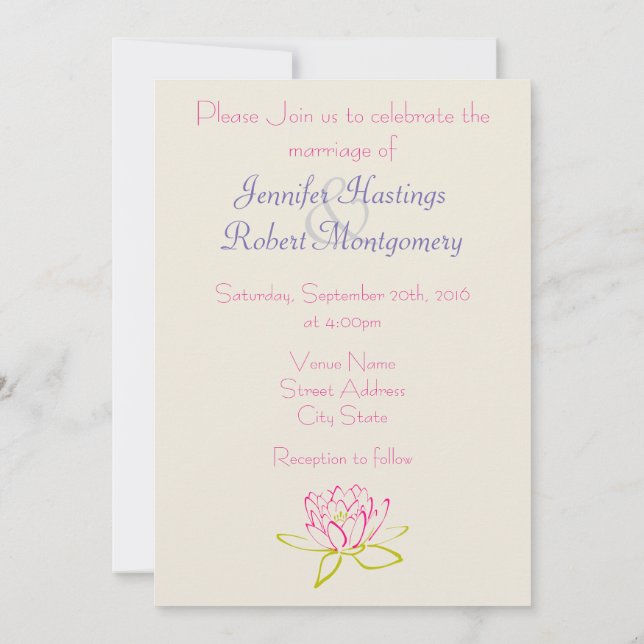 Invitación Flor Lotus simple / Boda de Lirio de Agua (Reverso)