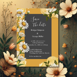 Invitación flor Margaret, naranja blanco retro de onyx negro